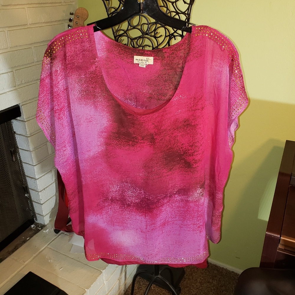 One World Sheer top with attached camisole,  L